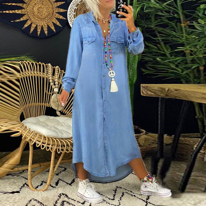 Maxime™ | Långärmad maxiklänning i denim.