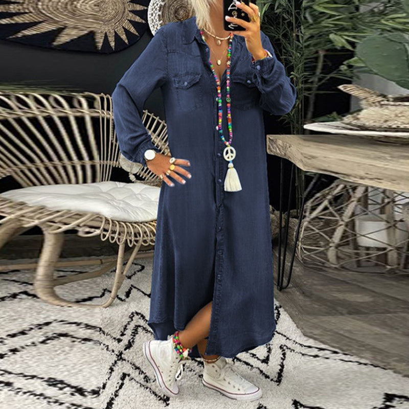 Maxime™ | Långärmad maxiklänning i denim.