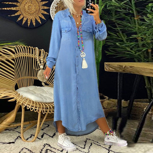 Maxime™ | Långärmad maxiklänning i denim.
